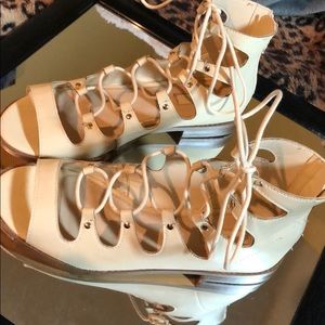 Tie up cream sandals